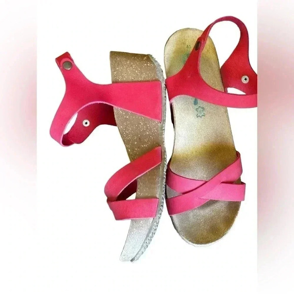 Bio nature Red Leather Platform Wedge Heels Size 41 - Picture 9 of 11
